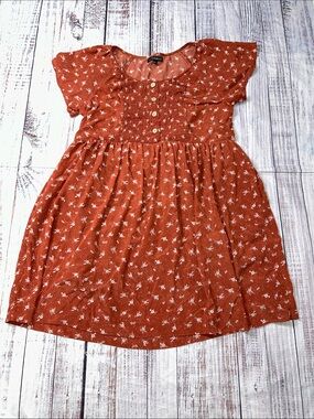 Wishlist Rust Floral Smocked Button-Front Dress